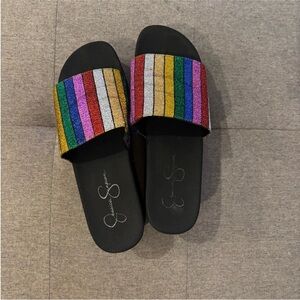 Jessica Simpson Rainbow Stripe Slide Sandals